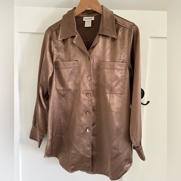 Vintage Bronze Metallic Button-Up Shirt - Picture 1 of 4